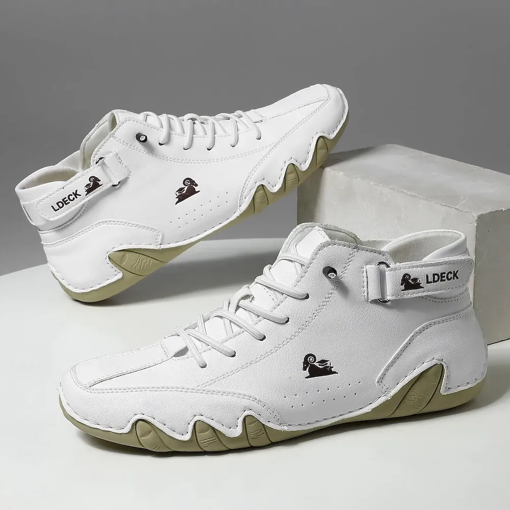 Men's Green Casual High-Top Faux Leather Sneakers - Image 2