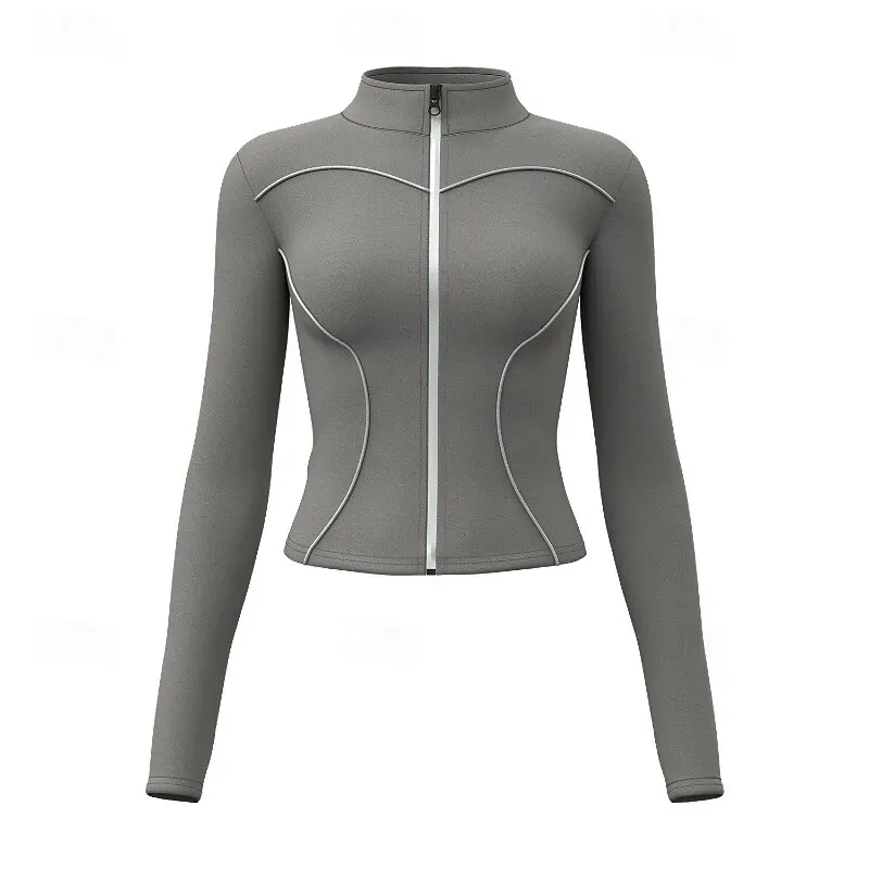 Women's Running T-Shirt Zipper Long Sleeve Tee Tshirt - Image 3