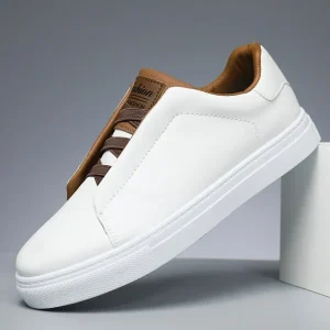 Men's Modern White Casual Sneakers with Brown Contrast Straps
