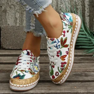 Women's Floral Print Canvas Sneakers with Cork Trim