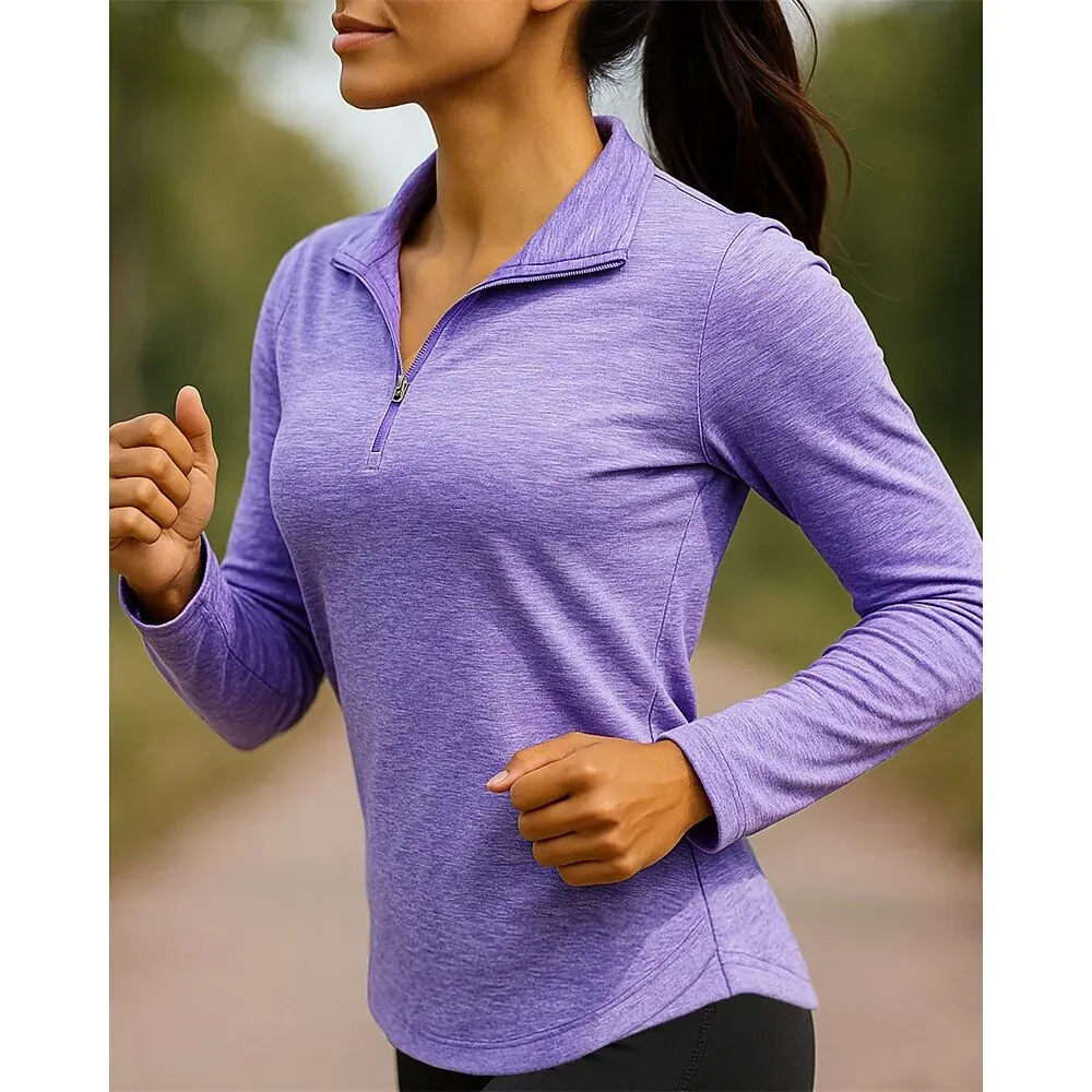 Women Golf Polo Quarter Zip Long Sleeve - Image 2