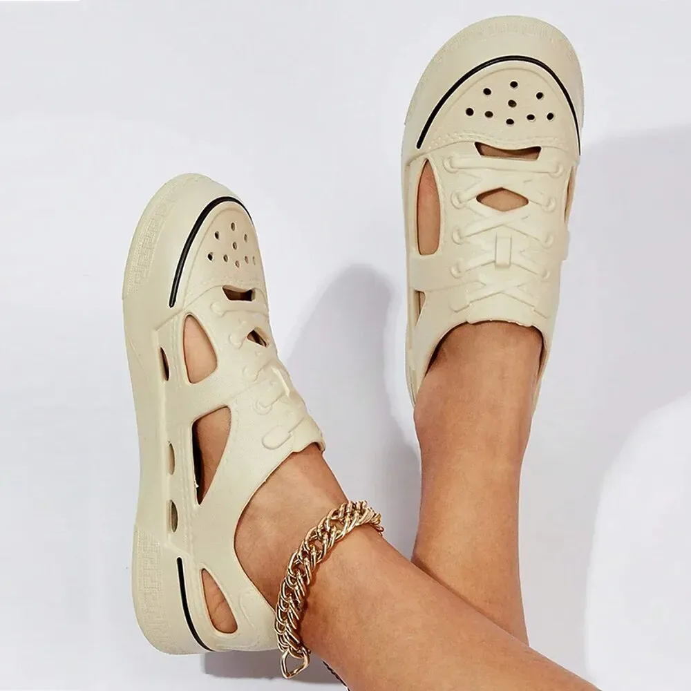 Women's White Slip-On Hollow-Out Sneakers with Lace-Up Design - Image 8