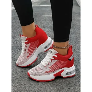 Women's Versatile Red Sneakers with Air Cushion Sole for Gym or Casual Outings