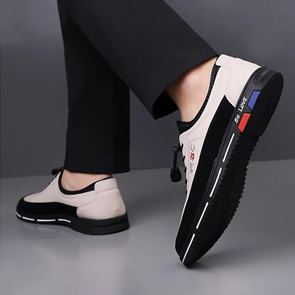 Men's Premium White and Black Faux Leather Lace-Up - Image 4