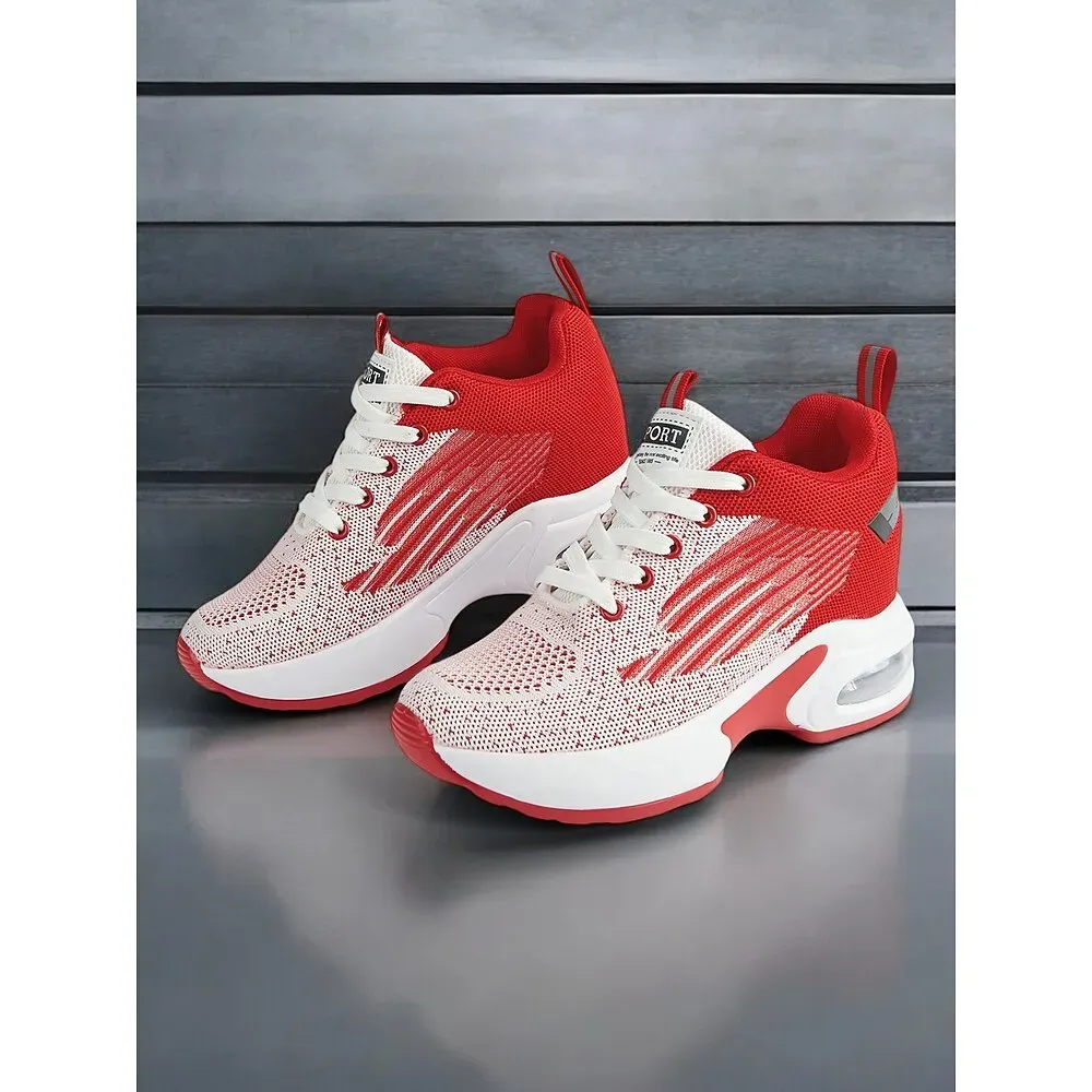 Women's Versatile Red Sneakers with Air Cushion Sole for Gym or Casual Outings - Image 3