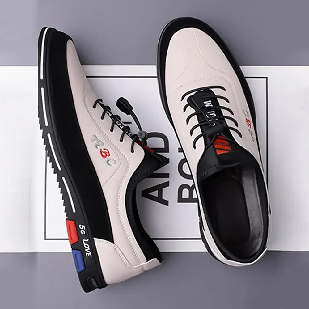 Men's Premium White and Black Faux Leather Lace-Up - Image 5