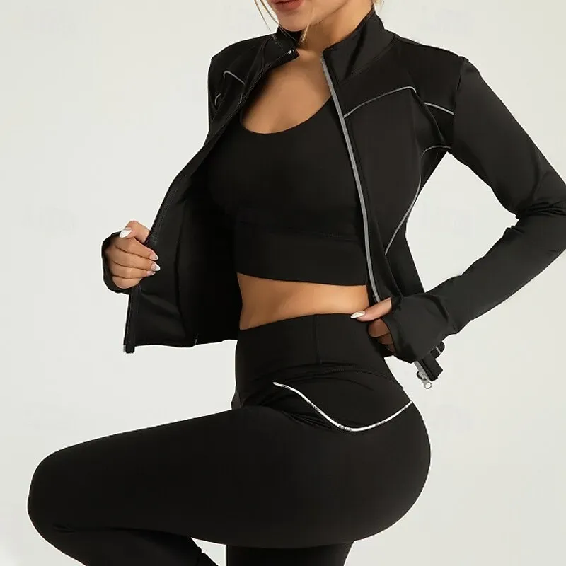 Women's Running T-Shirt Zipper Long Sleeve Tee Tshirt - Image 7