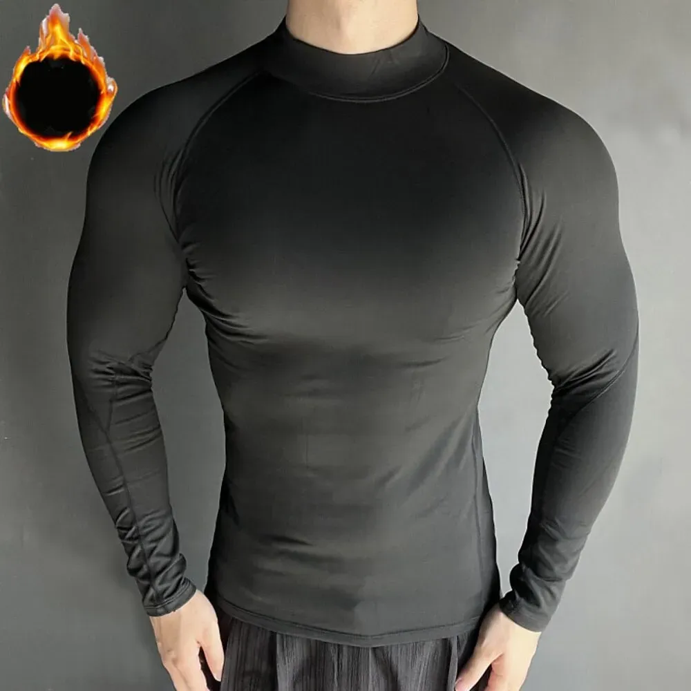 Men's Compression Shirt Fleece Base Layer Workout Tops - Image 2