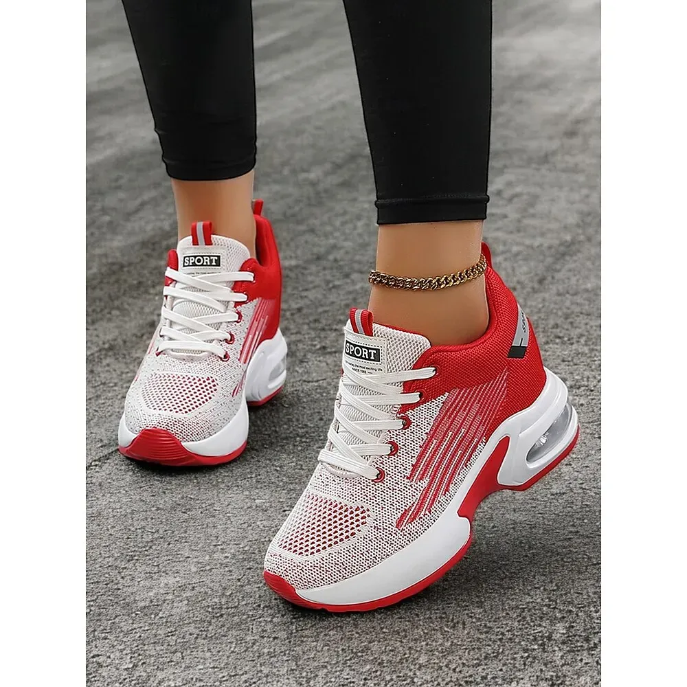 Women's Versatile Red Sneakers with Air Cushion Sole for Gym or Casual Outings - Image 2