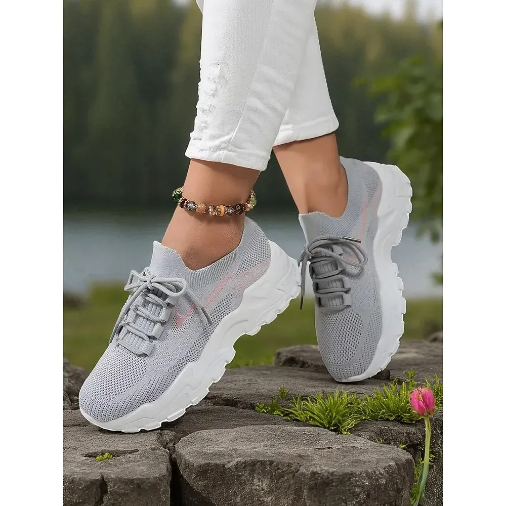 Women's Green Flyknit Lace Up Sneakers - Image 5