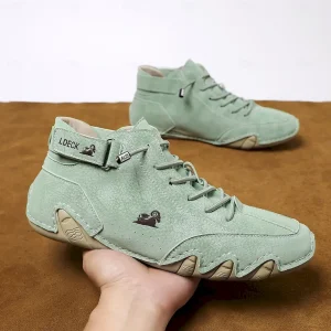 Men's Green Casual High-Top Faux Leather Sneakers