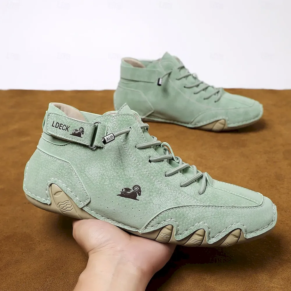 Men's Green Casual High-Top Faux Leather Sneakers