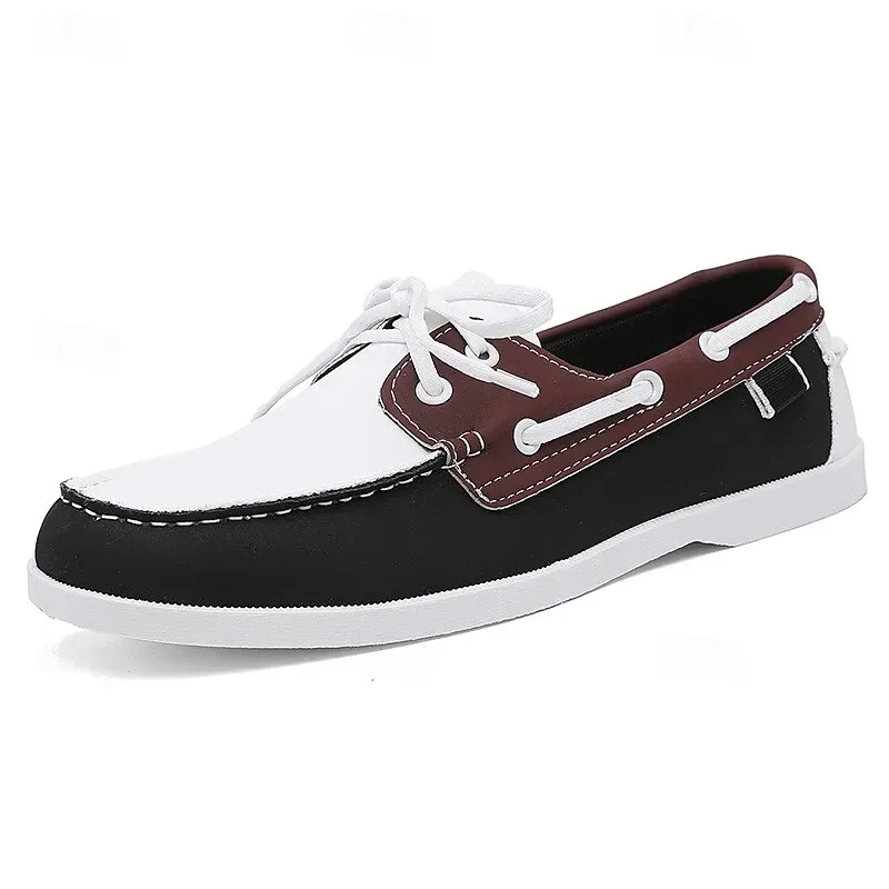 Men's Black and White Two-Tone Boat Shoes with