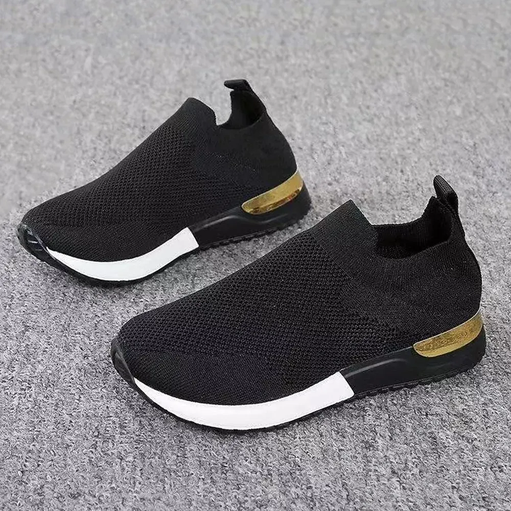 Women's Black Knit Slip-On Sneakers - Image 3