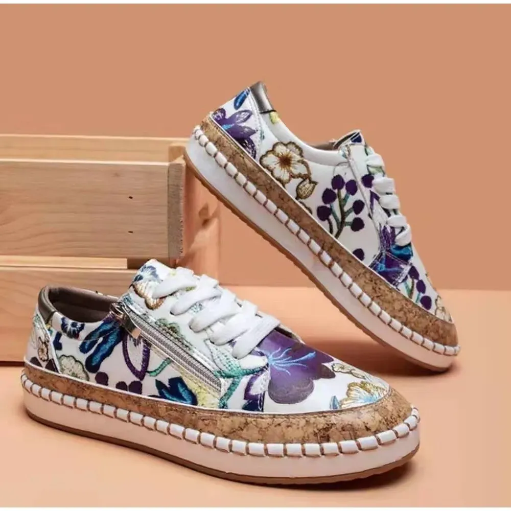 Women's Floral Print Canvas Sneakers with Cork Trim - Image 7