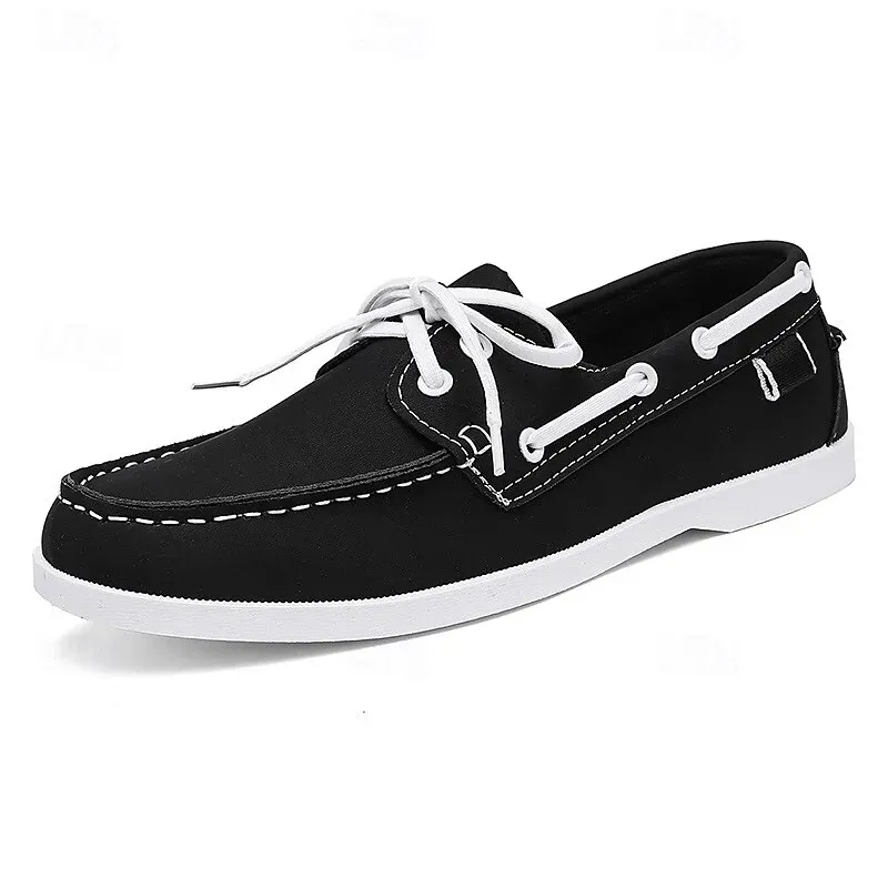 Men's Black and White Two-Tone Boat Shoes with - Image 4