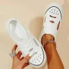 Women's White Slip-On Hollow-Out Sneakers with Lace-Up Design
