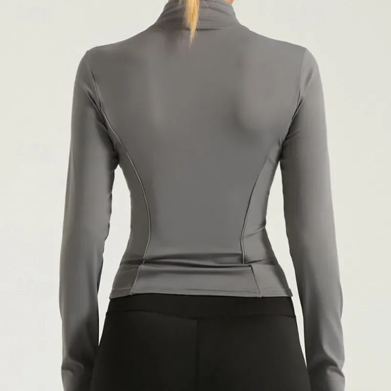 Women's Running T-Shirt Zipper Long Sleeve Tee Tshirt - Image 5