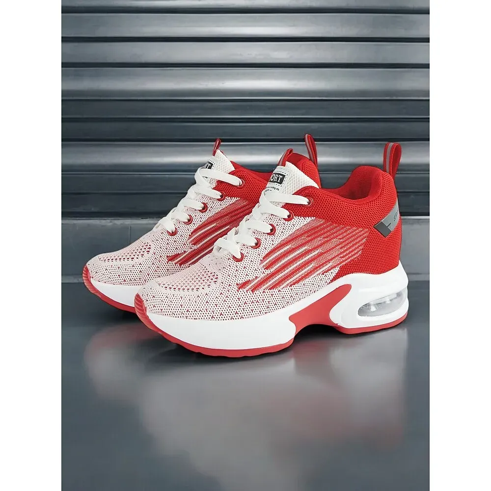 Women's Versatile Red Sneakers with Air Cushion Sole for Gym or Casual Outings - Image 4