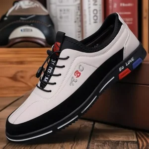 Men's Premium White and Black Faux Leather Lace-Up
