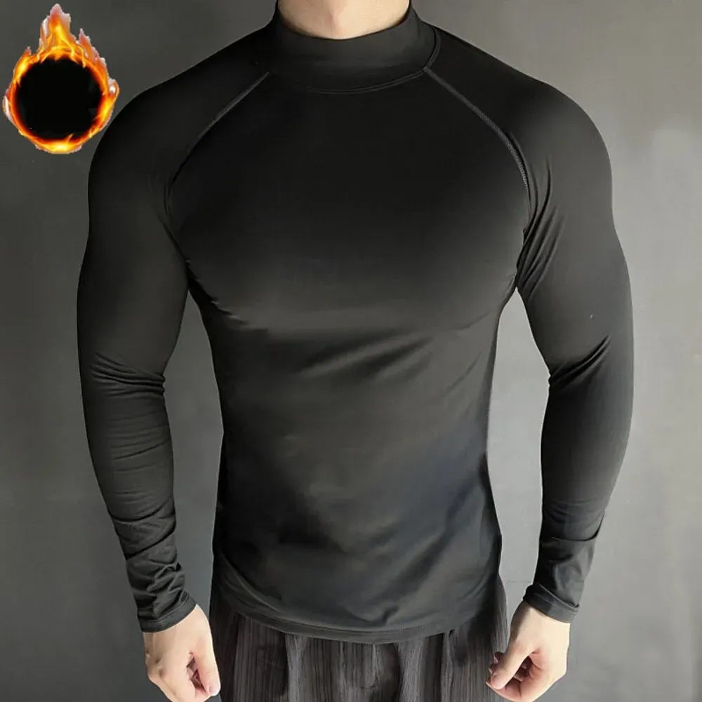 Men's Compression Shirt Fleece Base Layer Workout Tops - Image 3