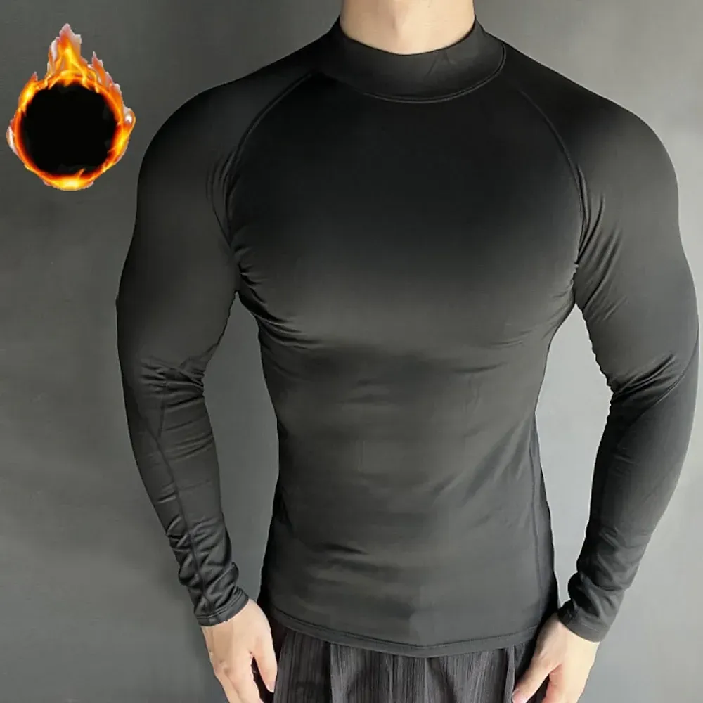 Men's Compression Shirt Fleece Base Layer Workout Tops