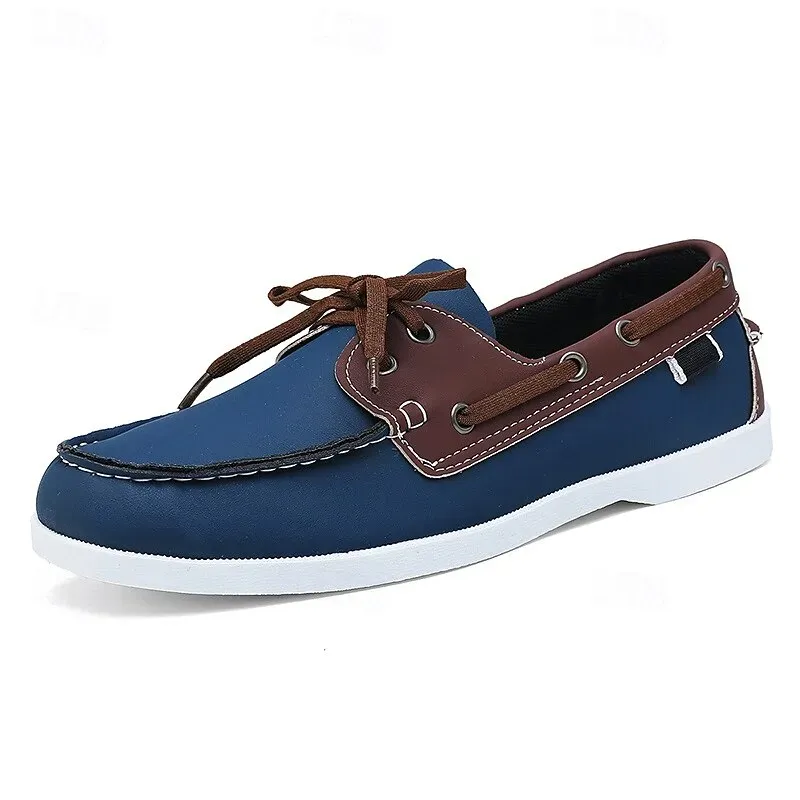 Men's Black and White Two-Tone Boat Shoes with - Image 2