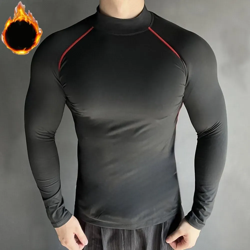 Men's Compression Shirt Fleece Base Layer Workout Tops - Image 4
