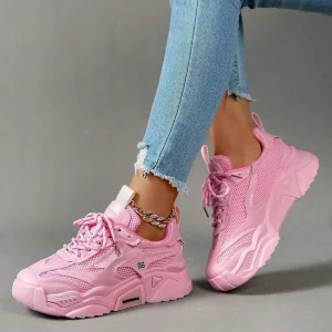 Women's Pink Chunky Mesh Sneakers