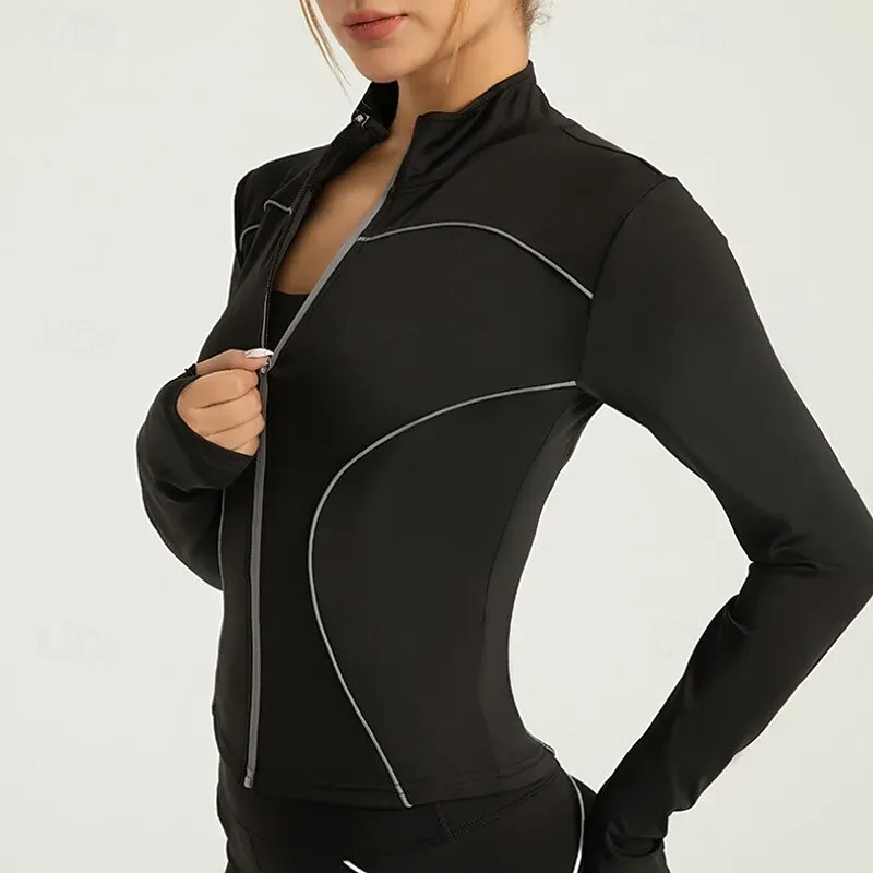 Women's Running T-Shirt Zipper Long Sleeve Tee Tshirt - Image 8